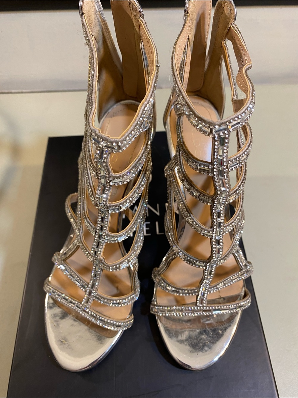 Also Silver Crystal Cage Heels
